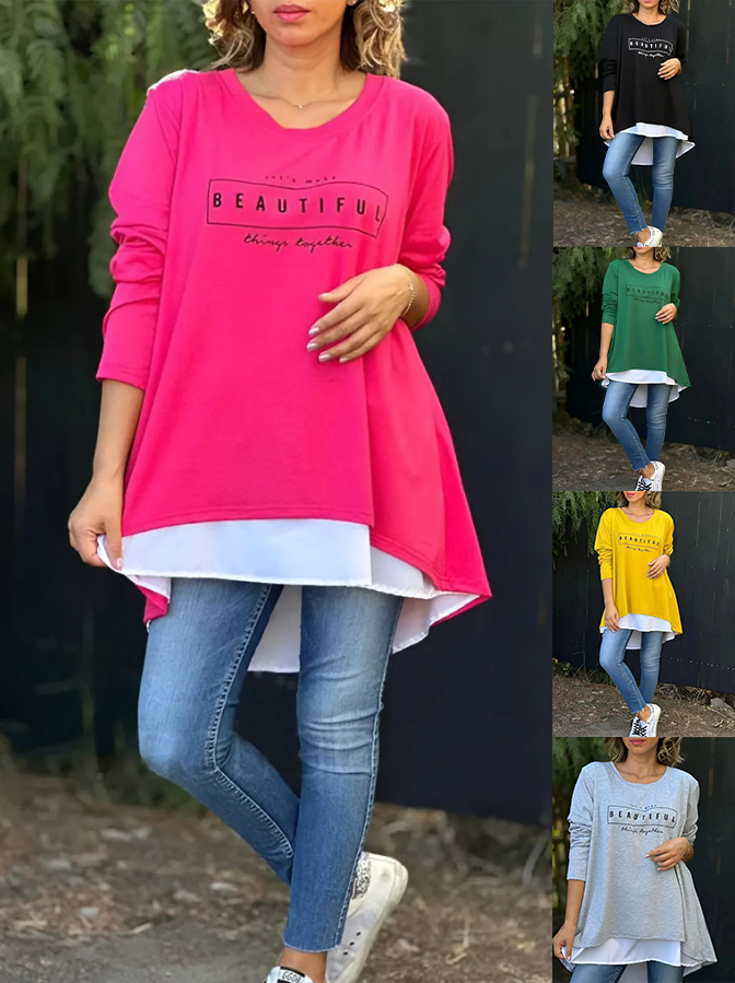 Zweiteiliges T-Shirt mit langen Ärmeln und Buchstaben-Print