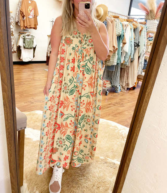 🔥50% Rabatt im Sonderangebot🔥Vintage Blumendruck Lockerer Ärmelloser Jumpsuit