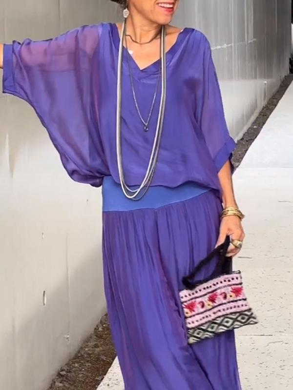 Elegantes zweiteiliges Set aus Chiffon-Hosen mit weitem Bein