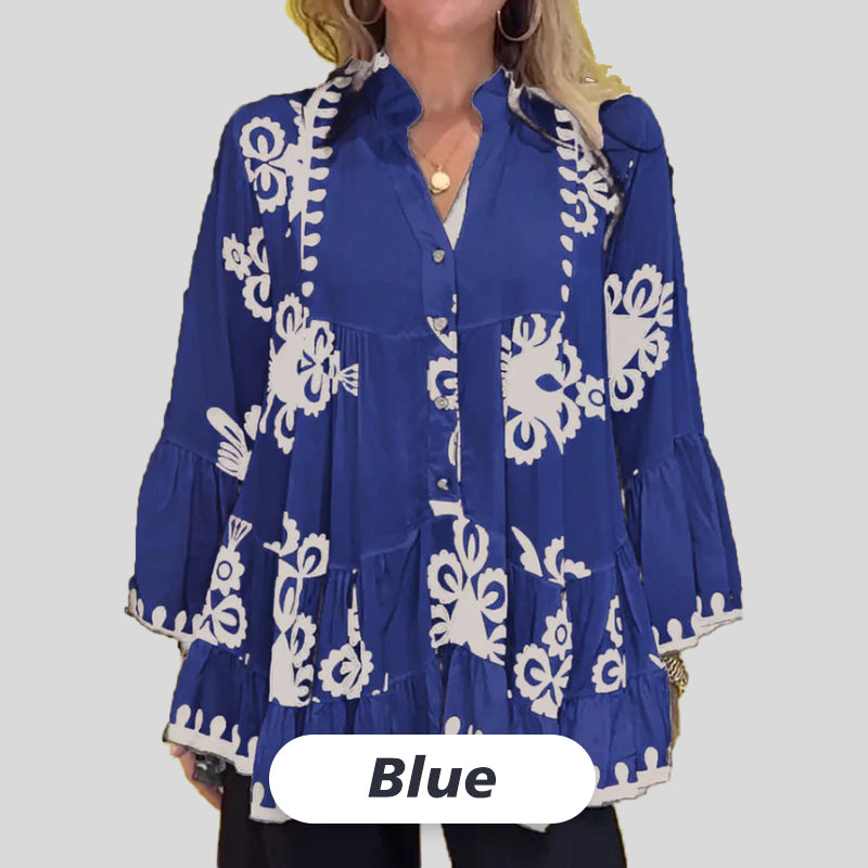 🍃49% Rabatt 🧺Bedrucktes Rüschentop im Boho-Stil für Damen