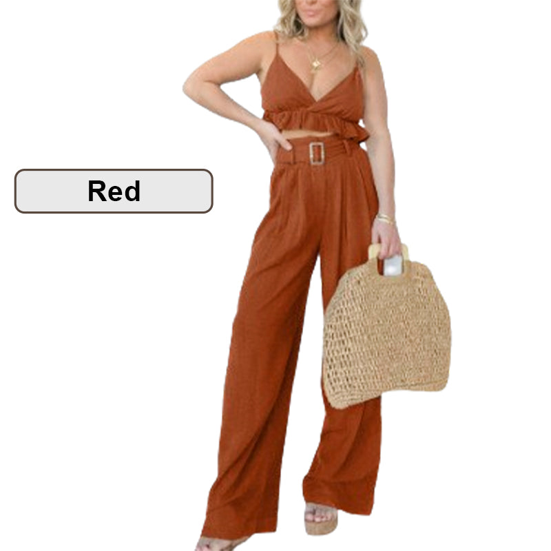 2-teiliges Set aus Oberteil mit Spaghettiträgern und Hose mit weitem Bein