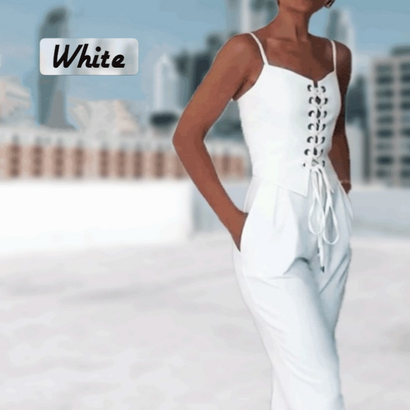 50% Rabatt 💥Globale Zustellung✈️ Ärmelloses Oberteil mit Krawatte und Hose im 2-teiligen Set