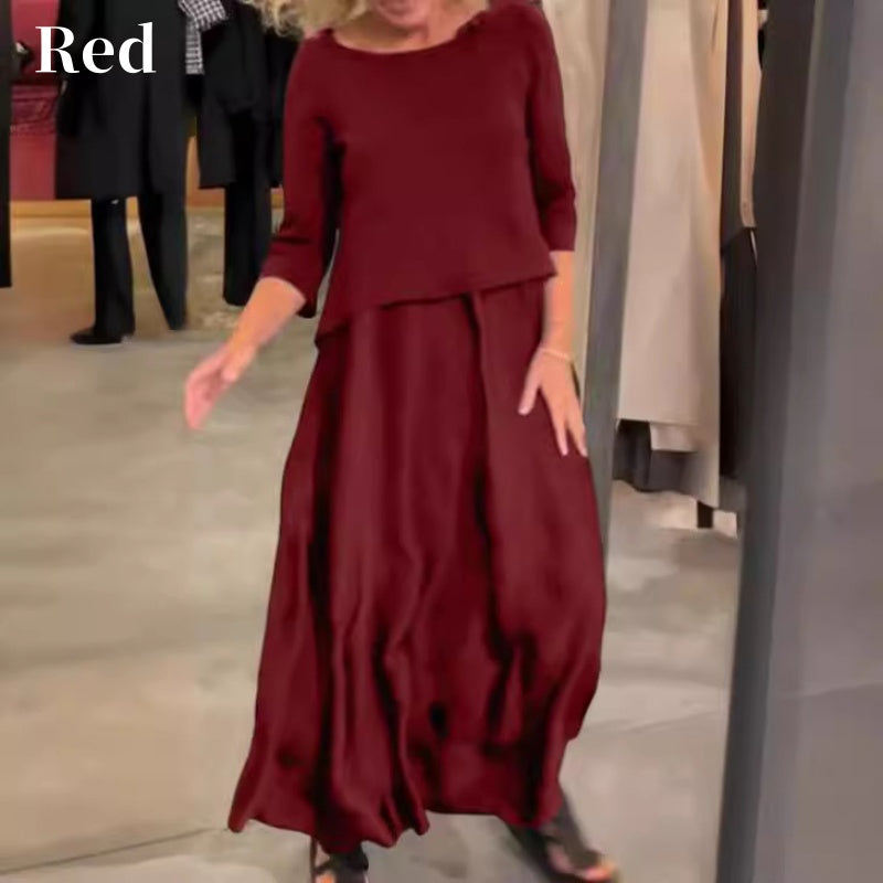 2-teiliges Set mit Unterkleid mit Rundhalsausschnitt und einfarbigem Oberteil