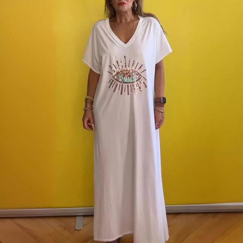 Einfarbiges, lockeres Kleid mit Teufelsaugenmuster für Frauen