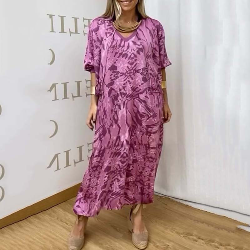 Zweiteiliges Set aus lässigem, bedrucktem Kleid für Damen im Herbst