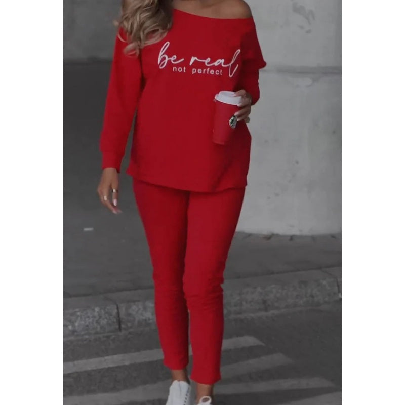 2-teiliges Set: Bedrucktes Oberteil mit Rundhalsausschnitt & Hose mit praktischen Taschen