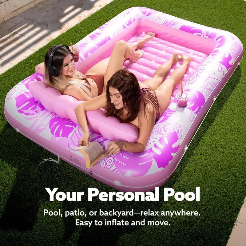 Sloosh-L/XL Inflatable Tanning Pool Lounge Float With Cup Holder, 70“X46”/85″ x 57″ Extra Large Pool Floats Adult with Pillow, 4 in 1 Suntan Tub Raft Floatie, Sunbathing Bed Lounge for Water Blow Up Kids Ball Pit Party Gifts, inflatable Sofa Swimming Pool
