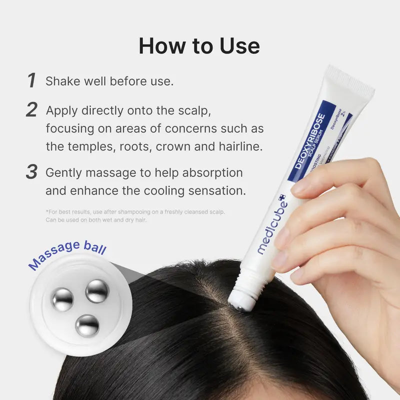 Deoxyribose Scalp Serum | For Fuller-Looking Hair &amp; Scalp Strengthening Roll-On Serum | Deoxyribose, Rosemary, EGF, Caffeine for Fine, Thin Hair | Korean Hair Care, K-Beauty