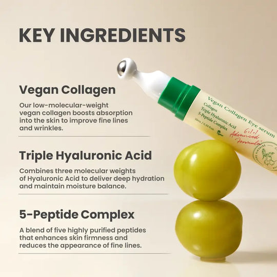 💕Vegetarian Collagen Eye Serum - Korean Skincare, contains triple hyaluronic acid and peptide collagen serum, used to improve skin elasticity, reduce fine lines and dark circles - (0.33 fl oz | 10ml)