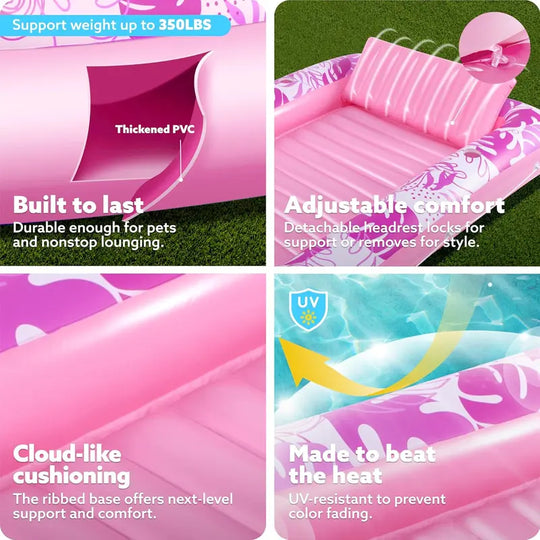 Sloosh-L/XL Inflatable Tanning Pool Lounge Float With Cup Holder, 70“X46”/85″ x 57″ Extra Large Pool Floats Adult with Pillow, 4 in 1 Suntan Tub Raft Floatie, Sunbathing Bed Lounge for Water Blow Up Kids Ball Pit Party Gifts, inflatable Sofa Swimming Pool