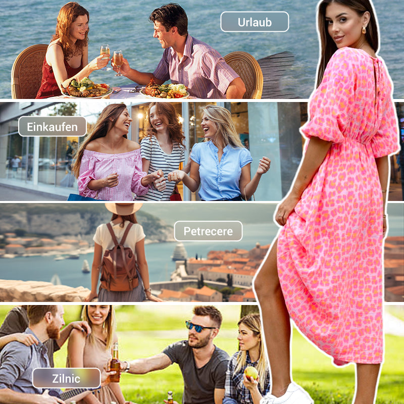 Lässiges Kleid mit V-Ausschnitt und Blumenmuster