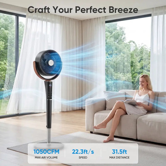 🔥50% OFF❄️Bedroom Pedestal Fan, Quiet 20dB DC Air Circulator, 15 Speeds 5 Modes, 120° Oscillation, 12H Timer, 1050CFM Airflow, 37-45" Adjustable Height, LED Light, Standing Fan with Remote