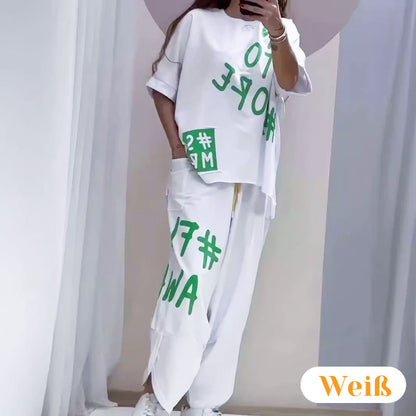 Women’s Casual Loose Fit Two-Piece T-Shirt & Pants Set