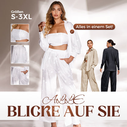 💕2025 HEISSER VERKAUF💐Paillettenblazer und weite Hose für Damen (3-teiliges Set)