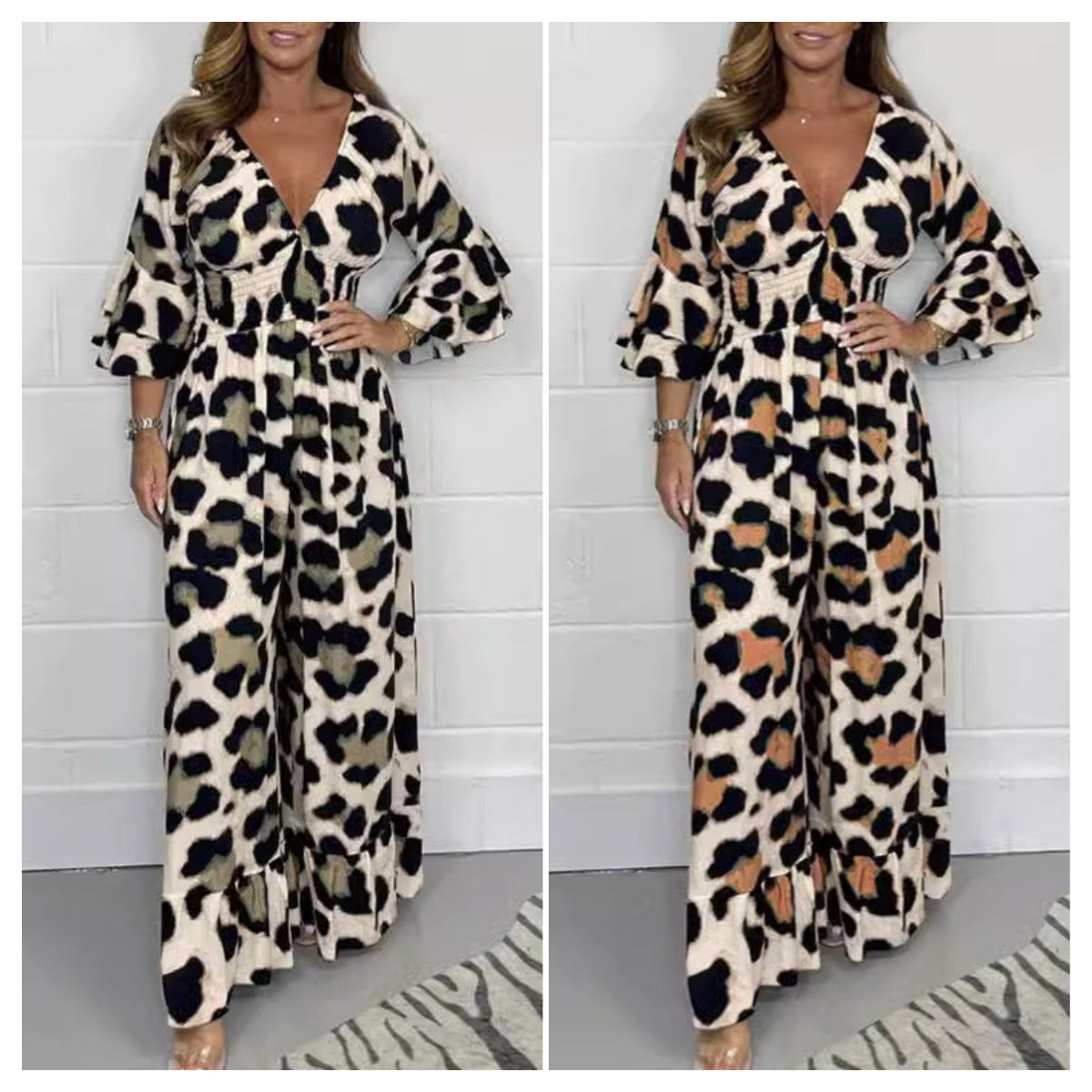 🔥🍃Jumpsuit mit V-Ausschnitt und Leopardenmuster