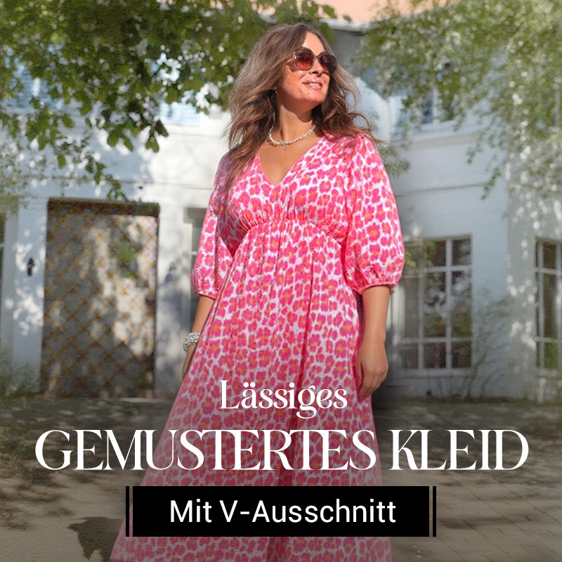Lässiges Kleid mit V-Ausschnitt und Blumenmuster