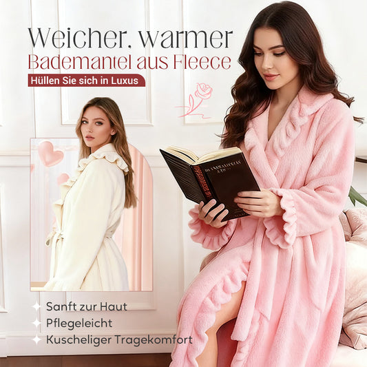 Damen Fleece Morgenmantel – Warmer Winter Bademantel mit Langarm, Französischer Vintage-Stil, Flauschiger Hausmantel für Zuhause