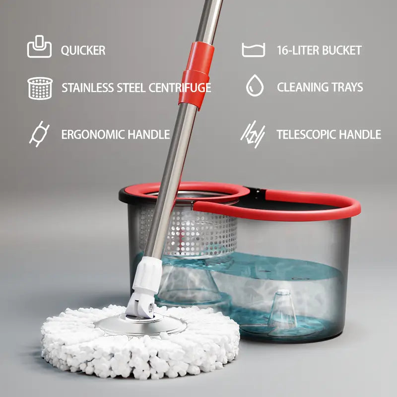 Spin Mop And Bucket Set with Wringer, 360° Rotating Mop Bucket System, Includes 3 Microfiber Mop Refill Heads And A 61-Inch Adjustable Stainless Steel Handle, Ideal for Bathroom Use, Efficient Floor Cleaning, Home Cleaning