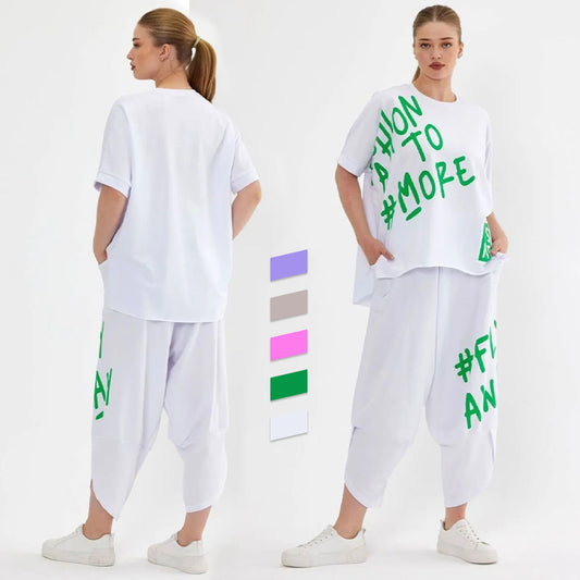 Women’s Casual Loose Fit Two-Piece T-Shirt & Pants Set