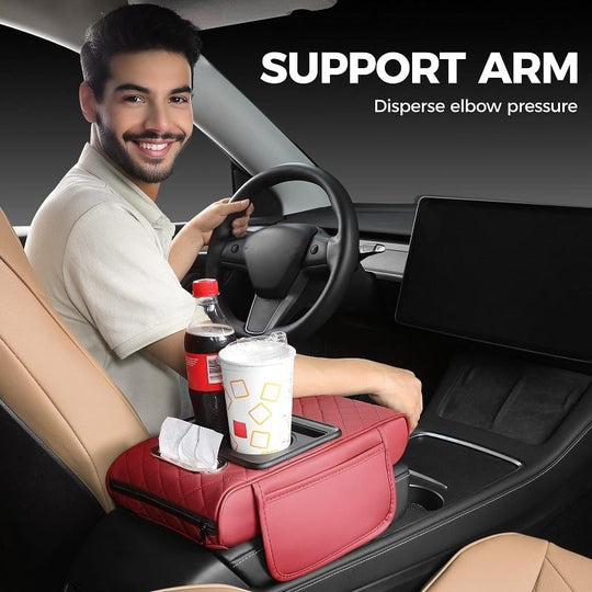 🚗 Car Console Organizer – PU Leather Armrest, Side Storage, Cup Holder