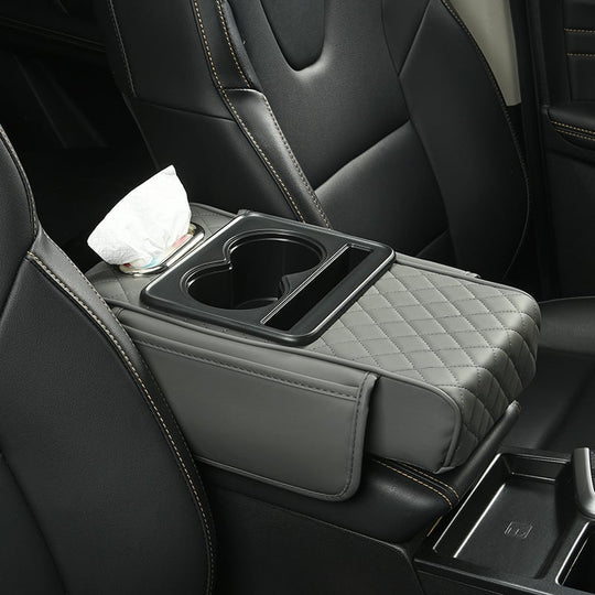 🚗 Car Console Organizer – PU Leather Armrest, Side Storage, Cup Holder