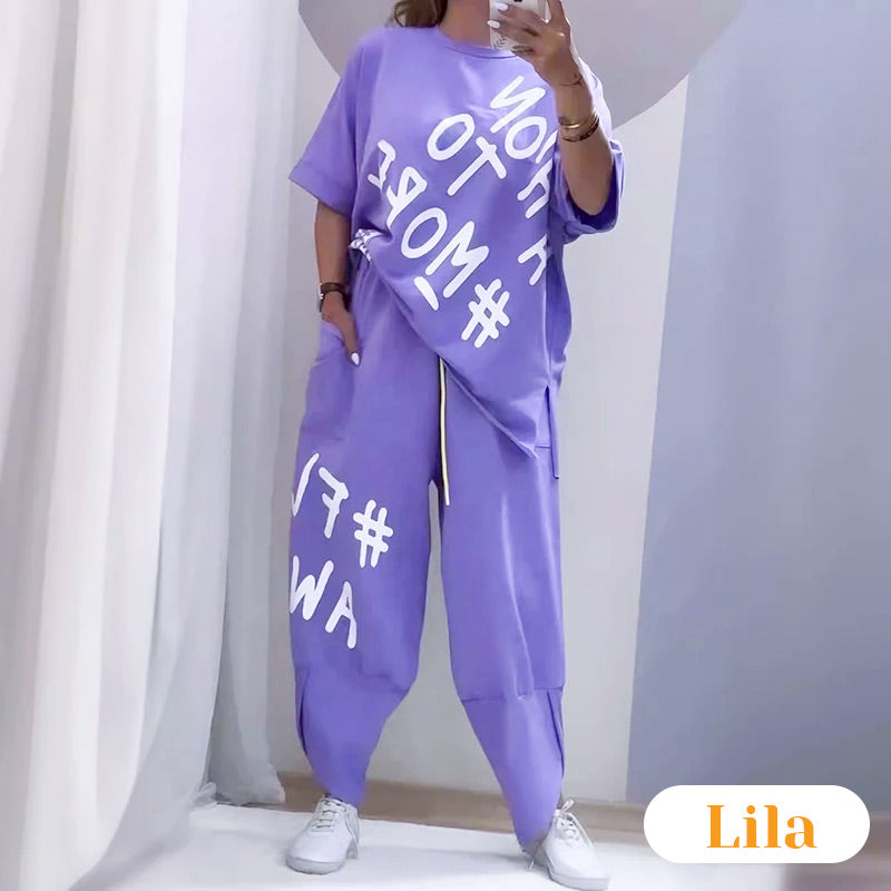 Women’s Casual Loose Fit Two-Piece T-Shirt & Pants Set