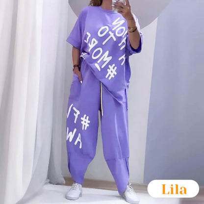 Women’s Casual Loose Fit Two-Piece T-Shirt & Pants Set