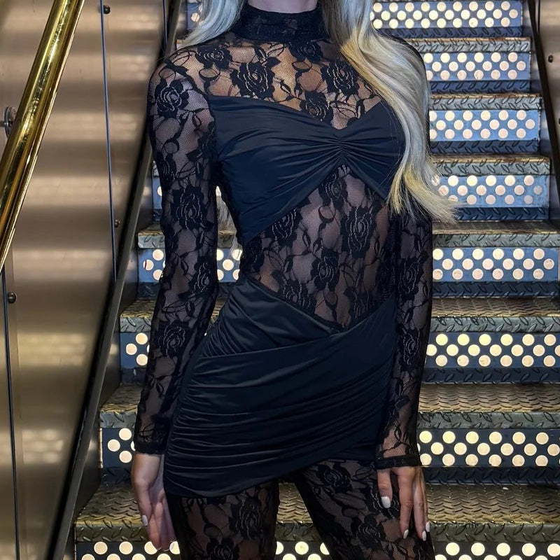 Sexy Damen-Jumpsuit mit Spitzen-Patchwork