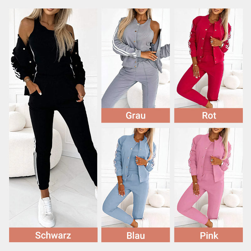 Dreiteiliges Set aus Baseballjacke und -hose für Damen