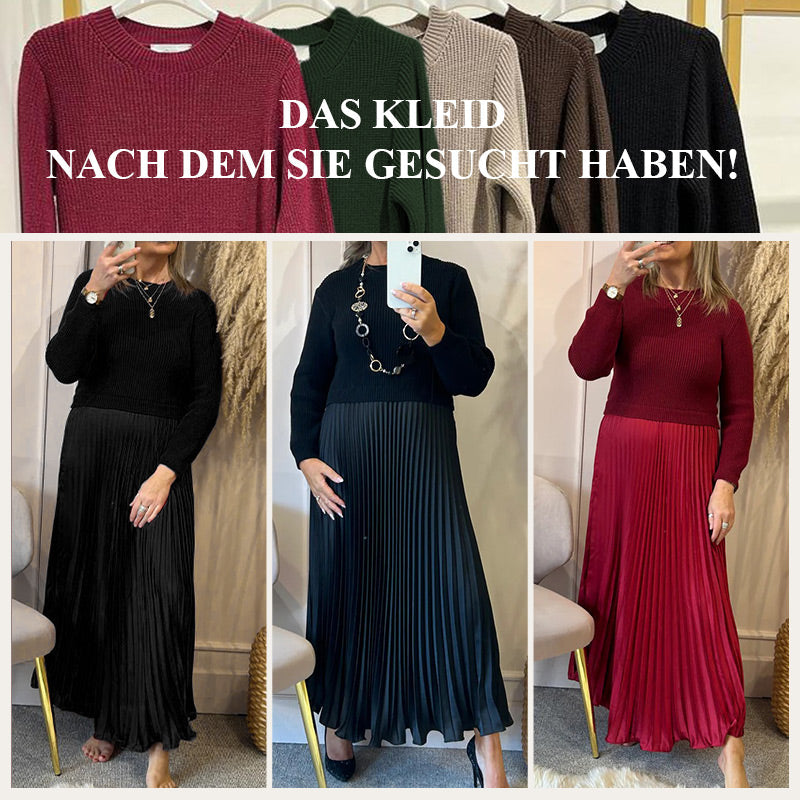 🍂50 % Rabatt-Aktion🍂Stilvolles und elegantes Kleid mit Rundhalsausschnitt und Falten für Damen