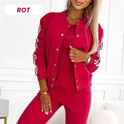 Dreiteiliges Set aus Baseballjacke und -hose für Damen