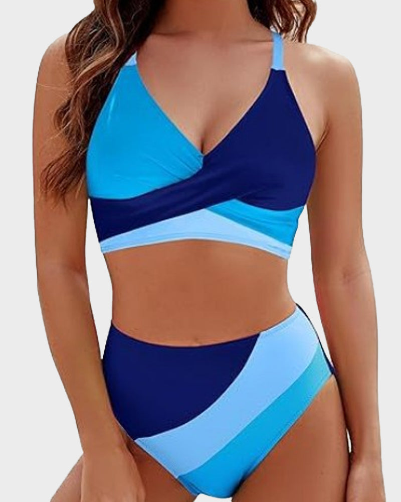 💥Last Day Special Sale 49% OFF👙Color-Block Crisscross Laced Back Bikini Set