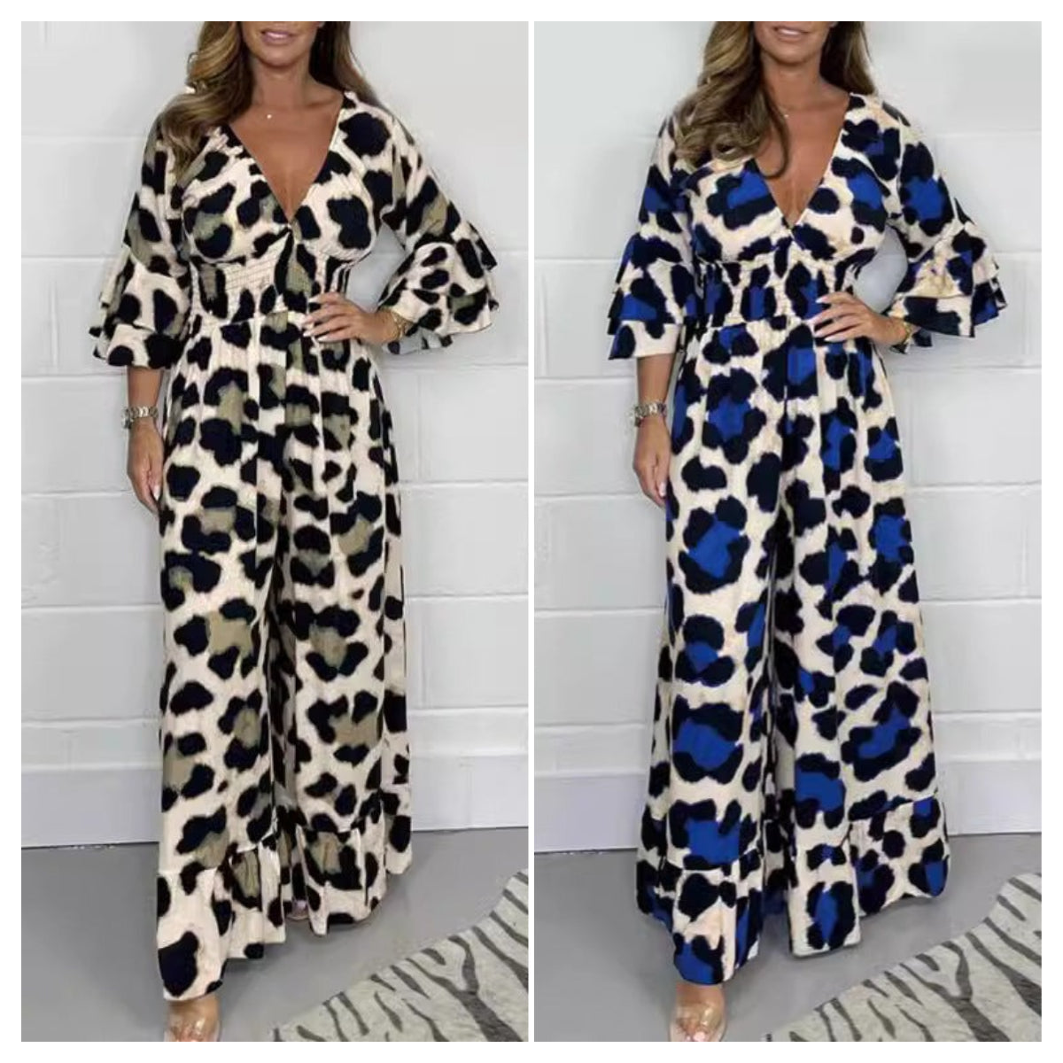 🔥🍃Jumpsuit mit V-Ausschnitt und Leopardenmuster