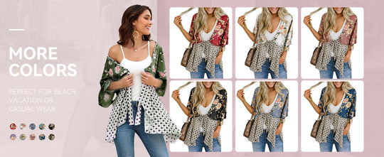 📢📢Großer Ausverkauf läuft!⏰🌸Damen-Kimonos mit Blumenmuster, Rüschenärmeln und Bindegürtel – luftige Boho-Cardigans im lockeren Schnitt