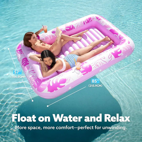 Sloosh-L/XL Inflatable Tanning Pool Lounge Float With Cup Holder, 70“X46”/85″ x 57″ Extra Large Pool Floats Adult with Pillow, 4 in 1 Suntan Tub Raft Floatie, Sunbathing Bed Lounge for Water Blow Up Kids Ball Pit Party Gifts, inflatable Sofa Swimming Pool