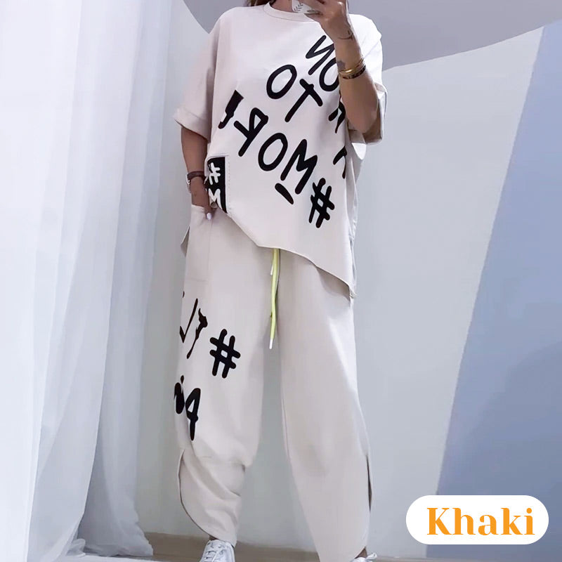 Women’s Casual Loose Fit Two-Piece T-Shirt & Pants Set