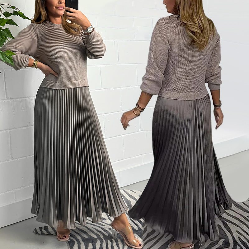 🍂50 % Rabatt-Aktion🍂Stilvolles und elegantes Kleid mit Rundhalsausschnitt und Falten für Damen
