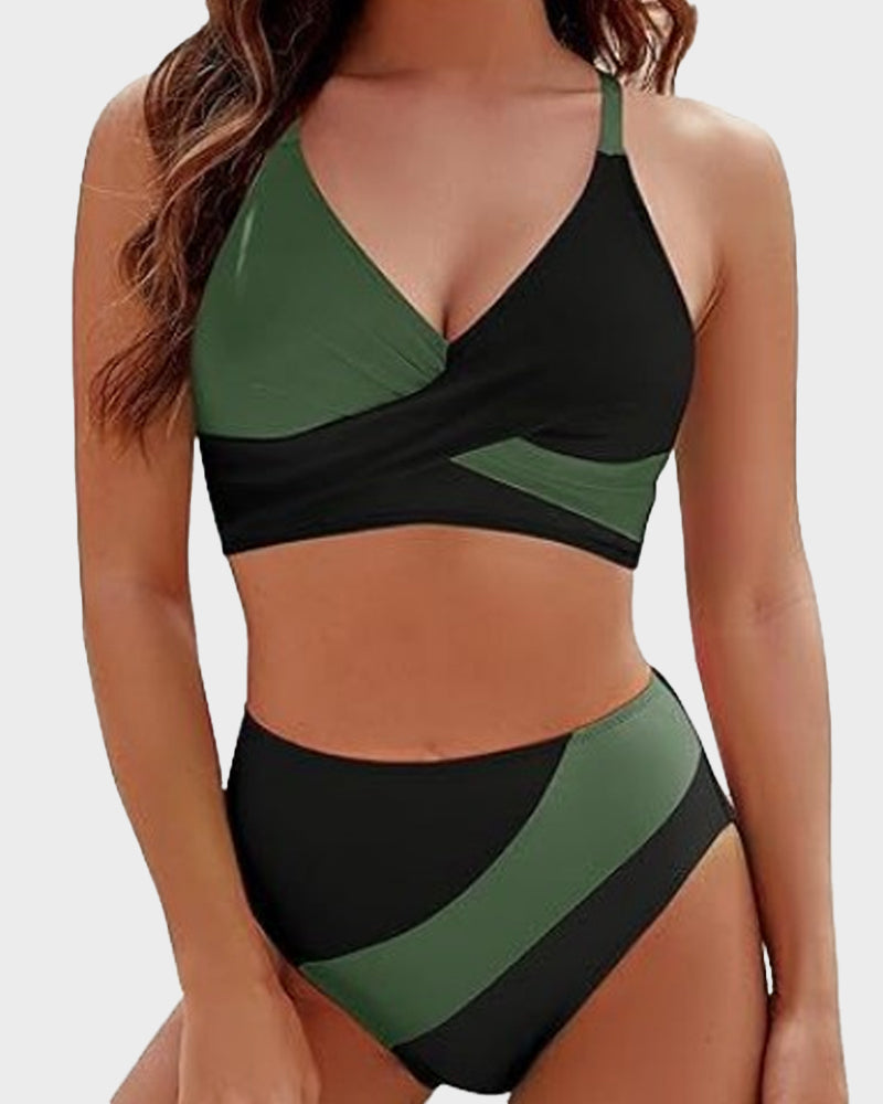 💥Last Day Special Sale 49% OFF👙Color-Block Crisscross Laced Back Bikini Set