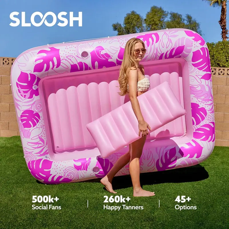 Sloosh-L/XL Inflatable Tanning Pool Lounge Float With Cup Holder, 70“X46”/85″ x 57″ Extra Large Pool Floats Adult with Pillow, 4 in 1 Suntan Tub Raft Floatie, Sunbathing Bed Lounge for Water Blow Up Kids Ball Pit Party Gifts, inflatable Sofa Swimming Pool