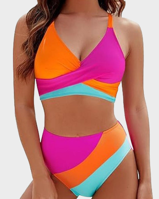 💥Last Day Special Sale 49% OFF👙Color-Block Crisscross Laced Back Bikini Set