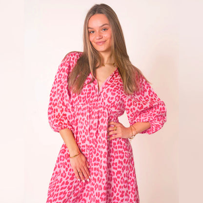 Lässiges Kleid mit V-Ausschnitt und Blumenmuster