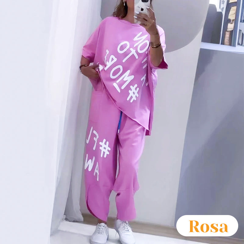 Women’s Casual Loose Fit Two-Piece T-Shirt & Pants Set