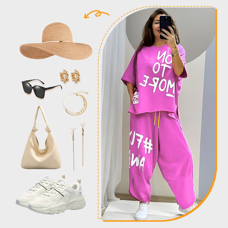 Women’s Casual Loose Fit Two-Piece T-Shirt & Pants Set