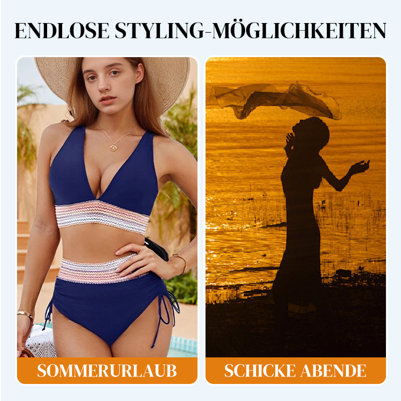 🩵HEISSER VERKAUF 60% RABATT🩵👙Patchwork-Bikini mit V-Ausschnitt, 2-teiliges Set