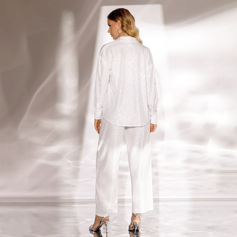 💕2025 HEISSER VERKAUF💐Paillettenblazer und weite Hose für Damen (3-teiliges Set)