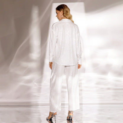 💕2025 HEISSER VERKAUF💐Paillettenblazer und weite Hose für Damen (3-teiliges Set)