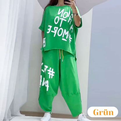 Women’s Casual Loose Fit Two-Piece T-Shirt & Pants Set