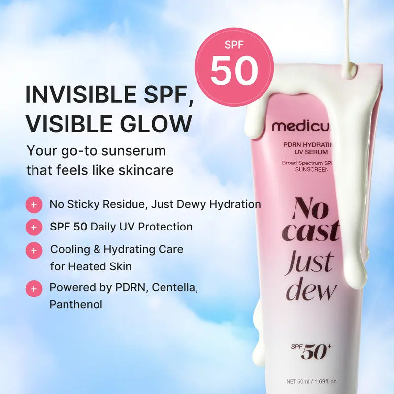 [NEW] No Cast Just Dew PDRN Hydrating UV Sun Serum | Daily Lightweight Sunscreen SPF 50 | PDRN, Panthenol, Centella| Gentle Moisturizing Suncare For Daily Use for All Skin Types (50ml)
