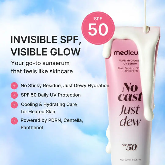 [NEW] No Cast Just Dew PDRN Hydrating UV Sun Serum | Daily Lightweight Sunscreen SPF 50 | PDRN, Panthenol, Centella| Gentle Moisturizing Suncare For Daily Use for All Skin Types (50ml)
