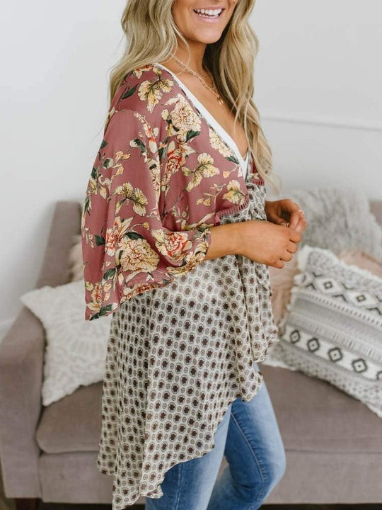 📢📢Großer Ausverkauf läuft!⏰🌸Damen-Kimonos mit Blumenmuster, Rüschenärmeln und Bindegürtel – luftige Boho-Cardigans im lockeren Schnitt